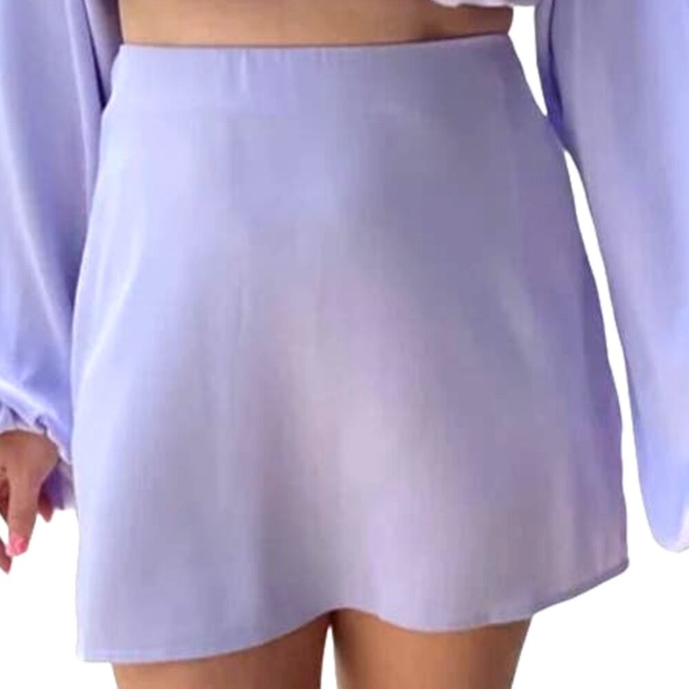 NWT WeWoreWhat Heather Purple Lavender Satin Charmeuse Mini Slip Skirt L